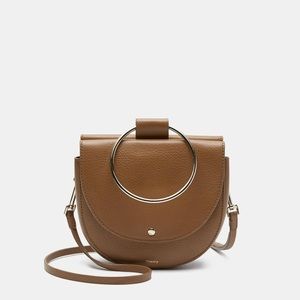 Theory Whitney Hoop Bag in Nutmeg Leather